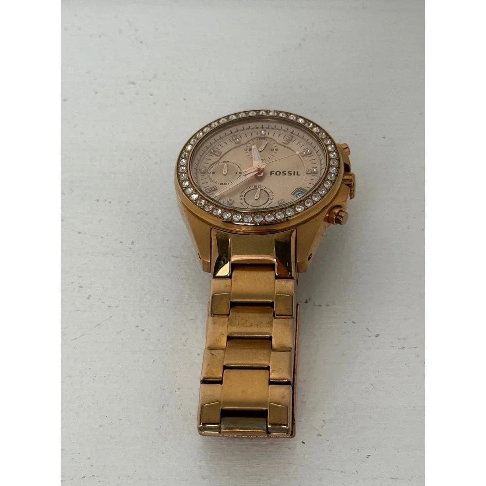 Fossil Rose Gold Tone Stainless Steel Crystal Bezel Chronograph Watch ES3352